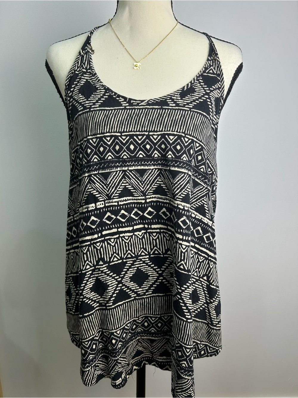 BCX Black and Cream Aztec Print Tank Top